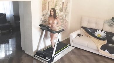 Naked girl on a treadmill