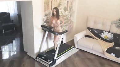 Naked girl on a treadmill