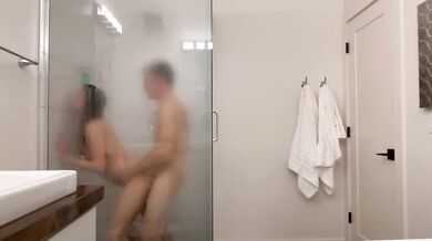 Steamy Glass Shower: Hot Couple on Vacation