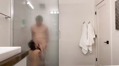 Steamy Glass Shower: Hot Couple on Vacation