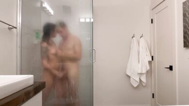 Steamy Glass Shower: Hot Couple on Vacation