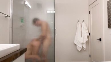 Steamy Glass Shower: Hot Couple on Vacation
