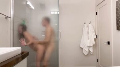 Steamy Glass Shower: Hot Couple on Vacation