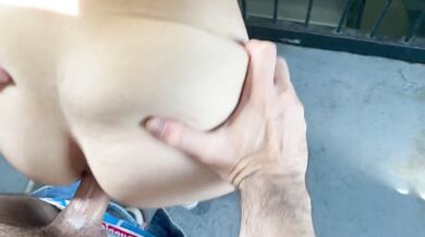 Husband Films Hotwife Fucking Friend in Public Stairwell / Public Creampie