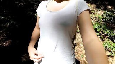 Young woman humping a tree in the forest til she cums