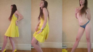Dance & Strip from yellow dress and heels to Bad Idea by Ariana Grande