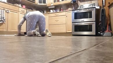 She cleans the floor and her clothes disappear! Jerk off and cum before she's done