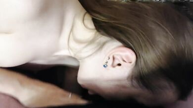stepbrother fuck my dirty mouth, caresses pussy and cum on face