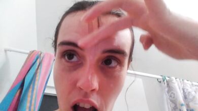 PinkMoonLust Monster Cum Facial! Hairy Onlyfans Camgirl Takes BAD DRAGON CUMSHOT in HAIR & ALL OVER