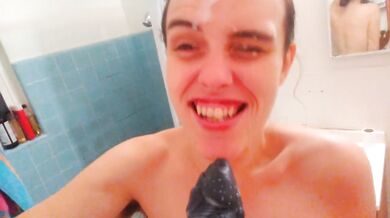 PinkMoonLust Monster Cum Facial! Hairy Onlyfans Camgirl Takes BAD DRAGON CUMSHOT in HAIR & ALL OVER