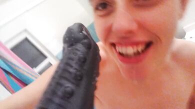 PinkMoonLust Monster Cum Facial! Hairy Onlyfans Camgirl Takes BAD DRAGON CUMSHOT in HAIR & ALL OVER
