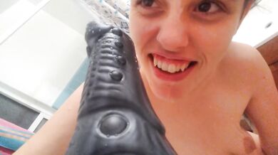 PinkMoonLust Monster Cum Facial! Hairy Onlyfans Camgirl Takes BAD DRAGON CUMSHOT in HAIR & ALL OVER