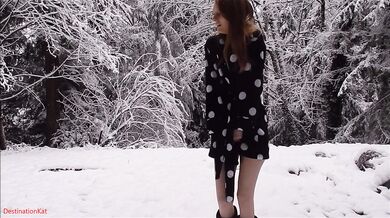Skinny Redhead Teen Pisses In The Snow Outdoors