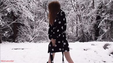 Skinny Redhead Teen Pisses In The Snow Outdoors