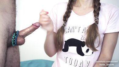 Cute Student Does Handjob with Cumshot on Her Pretty Tits - KaterinaAmateur 4K