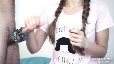 Cute Student Does Handjob with Cumshot on Her Pretty Tits - KaterinaAmateur 4K