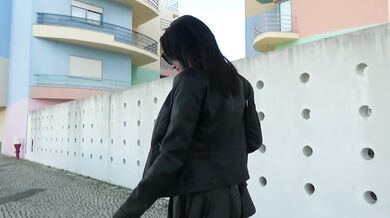 Brunette Cindy masturbates in the public street