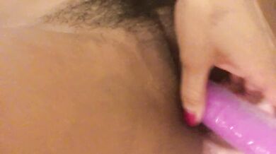 Ebony Teen Records Herself Fucking Hairy Pussy with Dildo