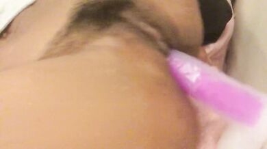 Ebony Teen Records Herself Fucking Hairy Pussy with Dildo