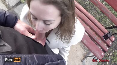 Real public sex. Beautiful fucks on a park bench and shows her perfect