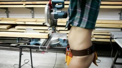 Sexy girl replace the blade on a Miter Saw - Hot woodworking part 1