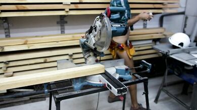 Sexy girl replace the blade on a Miter Saw - Hot woodworking part 1