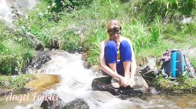 Skinny girl walks & gets naked to take shower in nature, almost caught - nude  Angel Fowler