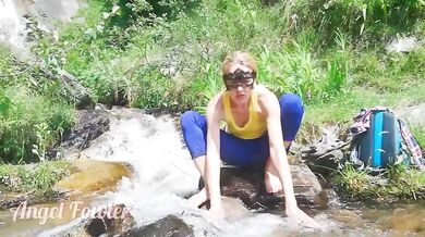 Skinny girl walks & gets naked to take shower in nature, almost caught - nude  Angel Fowler