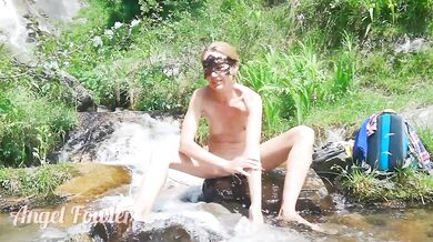 Skinny girl walks & gets naked to take shower in nature, almost caught - nude  Angel Fowler