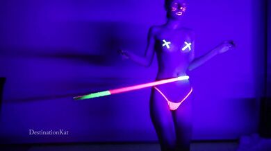 DestinationKat Dances and Hula Hoops Under A Black Light