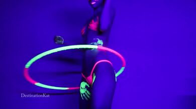DestinationKat Dances and Hula Hoops Under A Black Light