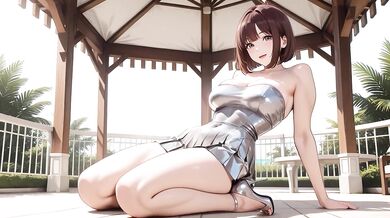 Brown Haired Big Tits Silver Bikini Gazebo Creampie Overload Ahegao Eyes Rolling