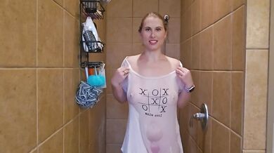 Trying on a super cute white shirt with wet test