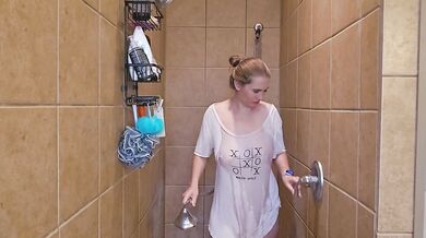Trying on a super cute white shirt with wet test