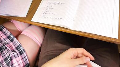 SCHOOLGIRL Handjob again in MATH class under the table. Really At School. We almost got caught.Huge CUMSHOT