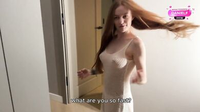 POV: A Redhead beauty cheats on her husband with the neighbor, he cums inside while she moans.