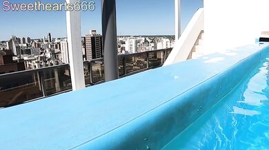 Kira Sweet picks up a stranger to suck off by swimming pool