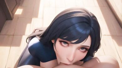 AI Generated - Busty Black Haired Babe POV Titfuck Suck & Passionate Cowgirl Penetration