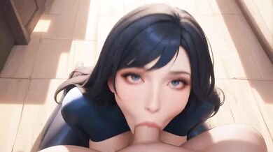 AI Generated - Busty Black Haired Babe POV Titfuck Suck & Passionate Cowgirl Penetration