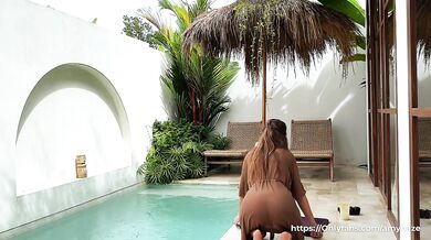 Seductive cleaning by a naked brunette with a BIG ASS in a transparent robe