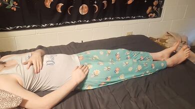 cute trans girl rubs her tits and cock to orgasm