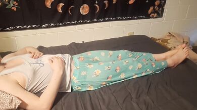 cute trans girl rubs her tits and cock to orgasm