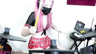 Schoolgirl Plays Drums In Her Uniform!! (Green Day - The Grouch)