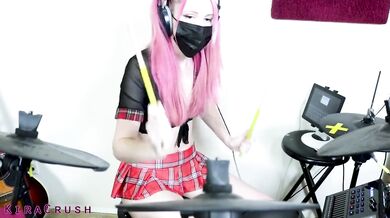 Schoolgirl Plays Drums In Her Uniform!! (Green Day - The Grouch)