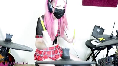 Schoolgirl Plays Drums In Her Uniform!! (Green Day - The Grouch)