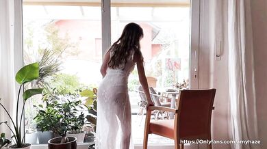 Naked Window Cleaning with a Hot Brunette in a Sheer Dress and No Panties * Amy Haze