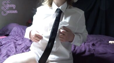 Horny girl masturbate in and with YOUR clothes