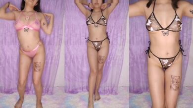 Schoolgirl models her lingerie