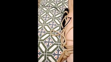 Selfbondage accident. Ropes, handcuffs, girl in trouble, anal, anal cumshot, blowjob