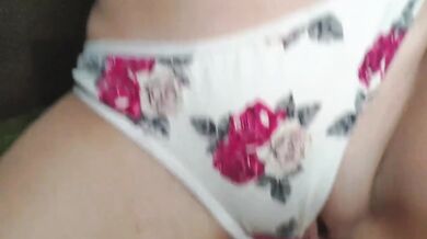 Cum dripping from tight pussy through sexy panties. Amateur creampie